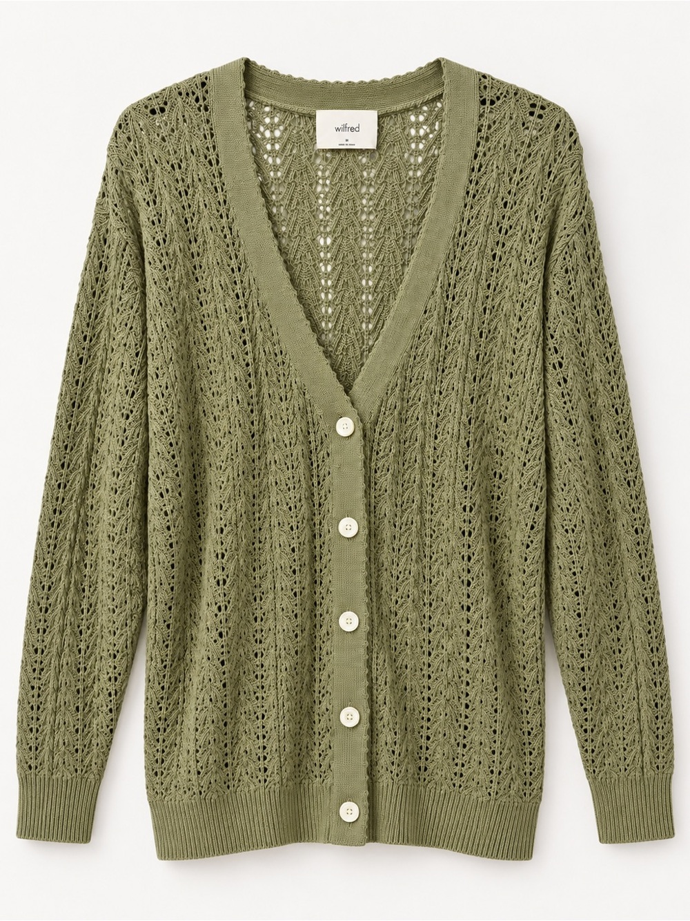 Wilfred Aritzia Sage Green Pointelle Cardigan Size M